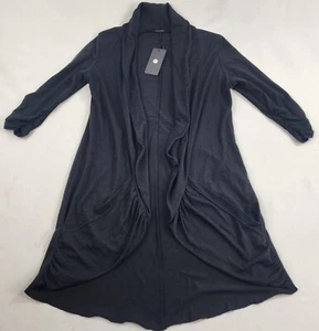 Poof maglione donna cardigan L Large cotone rayon spandex tasche 82976 nero MA - Foto 1 di 11