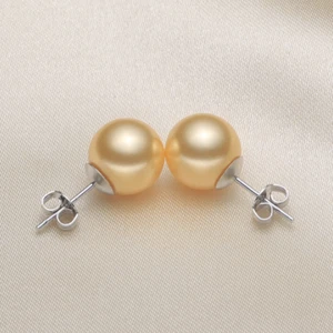 925 Sterling Silver 8mm Round Natural Tahitian Shell Pearl Stud Post Earrings - Picture 1 of 17