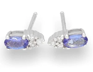 9Carat White Gold Iolite & Diamond Cluster Stud Earrings (3x8mm) - Picture 1 of 3