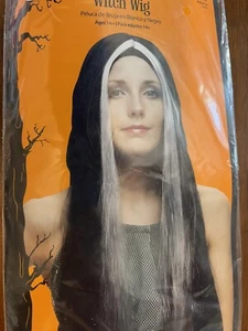 Halloween Long Black White Streaked Wig For Costume Theater Or Play 14-Adult - Picture 1 of 5