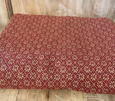 New Primitive Colonial  TAN RED KING COVERLET Woven Bedspread - Image 1 of 2