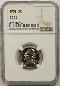 1951 5C NGC PF 68 Jefferson Nickel - Picture 1 of 4