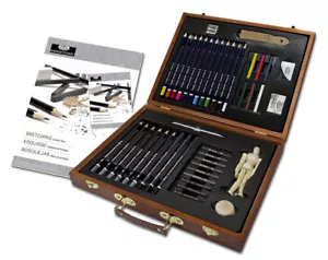 45 Piece Artist Deluxe Sketching & Drawing Pencil Charcoal Set Wooden Box DS2030 - Picture 1 of 2