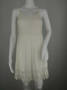 Poetry Kleid kleine S elfenbein Häkel transparent kurz ärmellos gefüttert Sommerkleid - Bild 1 von 12