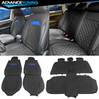 Universal Black + Blue PU Leather Car Seat Covers 03 Style Front & Rear Full Set