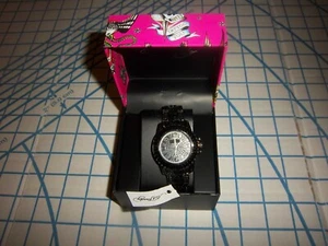 WOMENS ED HARDY BLACK ON BLACK BLINGED ALL STAINLESS STEEL WATCH - NIB - Picture 1 of 5
