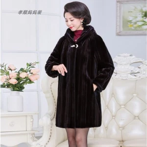 Winter Womens Real Mink Fur Mid Long Coat Jacket Outwear Overcoat Hooded Plus sz - Picture 1 of 12
