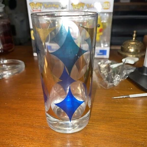1 Vintage Hazel Atlas Green Blue Gold Geometric Atomic Highball Glass 5.5” - Picture 1 of 3