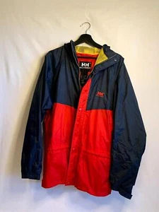 Helly Hansen Windbreaker Rain Jacket Red Blue Hooded Snap Full Zip - Picture 1 of 3