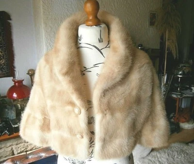 Gorgeous vtg glossy PALE BLONDE real mink fur BOLERO, HORIZONTAL pelts, MINT! - Image 1 of 4