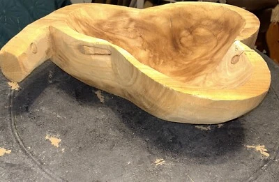Wood Bowl Hand Carved Rustic Pear Shape Bowl Farmhouse Primitive - Image 1 of 4