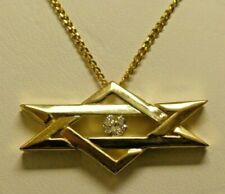 Jose Hess 18k Yellow Gold Jewish David Star Pendant w/ 0.15 ct Diamond 16" Chain