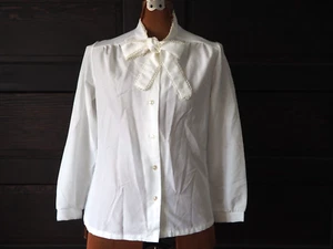 VTG 60s 70s Montgomery Ward White Eyelet Lace Bow Secretary Button Blouse Sz 18 - Picture 1 of 9