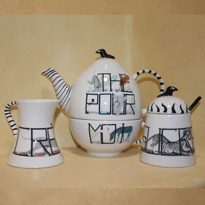 Anthropologie Animal Alphabet Tea Fo Me Teapot Mug Sugar Cream Florence Balducci - Picture 1 of 17