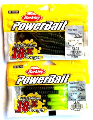 Berkley PowerBait 7" Power Worm Calabaza Verde 13ct y Tabla de Calabaza Verde 13ct Foto 1 de 4