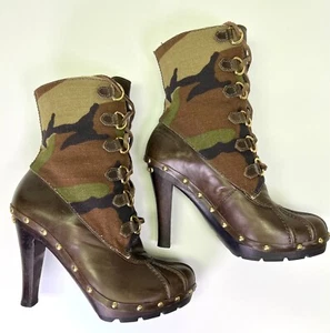 Michael Kors Shearling Lined Lace Up Grommet Camo Boots Size US 7 M Camouflage - Picture 1 of 16
