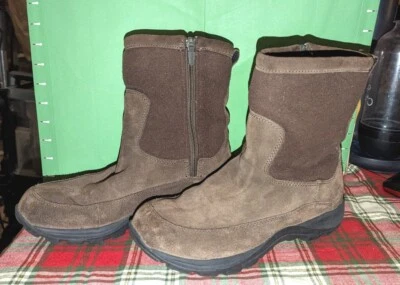 L.L. Bean Primaloft Insulated Boots Brown Suede Fleece Side Zip Men's 7.5 Wide - Image 1 of 4
