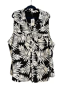 Torrid Women's Black & White Palm Leaf Button-Up Sleeveless Blouse Size 4 - Picture 1 of 9