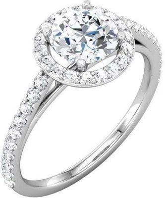 Anillo de compromiso de boda de oro blanco de 14 k con halo de diamantes redondos en total de 1,40 quilates G SI1 Foto 1 de 2