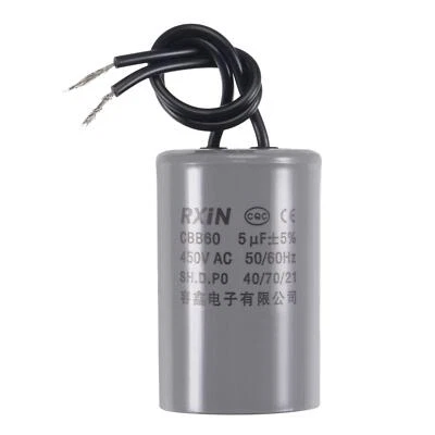 CBB60 Condensateur 5uF 450V 2 Fils 50/60Hz Cylindre 54x34mm pour Air Eau Moteur - Photo 1/4
