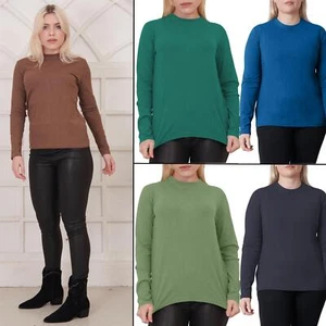 Ladies Plain Crew Neck Top & T-Shirt Summer Long Sleeve Stretchy Pullover Shirt - Picture 1 of 42