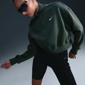Nike Women’s Sportswear Phoenix Fleece 1/2-Zip Cropped Sweatshirt Green Size M - Picture 1 of 6