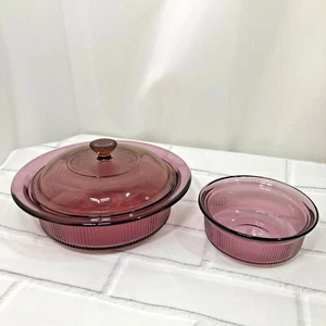  2 Vintage Visions By Corning Cranberry Dishes 1 Qt With Lid and 1 Pt Casserole - Picture 1 of 9
