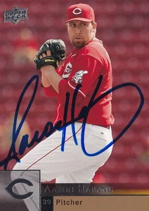 Aaron Harang Signed 2009 Upper Deck Reds Baseball Card #602 Autograph Phillies - Picture 1 of 12