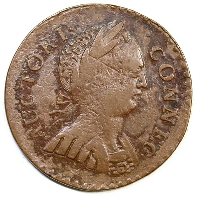 Moneda de cobre colonial Connecticut cabeza redonda pequeña R-3 1786 2,1-A Foto 1 de 3