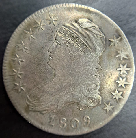 1809 Capped Bust Half Dollar XXX Edge O-108a R5 Very Fine VF Shattered Die Cover