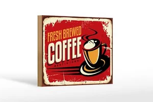 Holzschild Retro 18x12cm Kaffee best Coffee in town Holz Deko Schild wooden sign - Picture 1 of 5