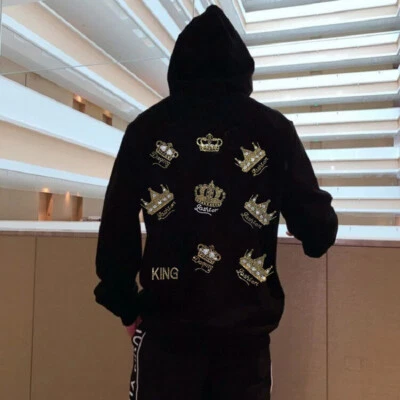Fashion Crown Rhinestone Hot Drill Diamond Winter Hoodie Men Luxury Sweatshirt - Image 1 of 4