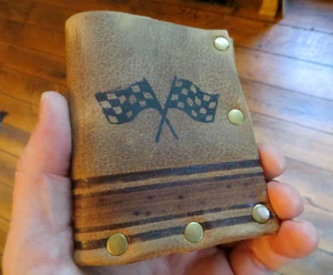 "GT" Checkered Flag Leather Wallet - Bi-Fold / Vintage/ Aged / Rivet / McQueen - Picture 1 of 11