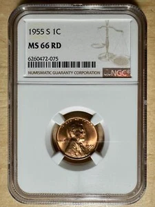 1955-S Lincoln Cent 1¢ - NGC MS 66 RD FULL RED - Gorgeous! #075 - Picture 1 of 4