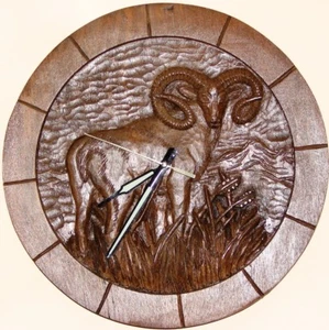 Orologio da parete in legno intagliato a mano regalo muflone pecora nuovo pecora selvatica - Foto 1 di 5