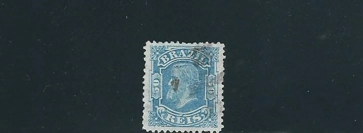 BRAZIL 1881 PORTRAIT small head (Scott 79 50R blue) F/VF USED - Image 1 of 1