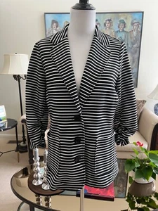 NWOT Karen Kane Black & White Striped Button Front Blazer Jacket Size L Pockets - Picture 1 of 4