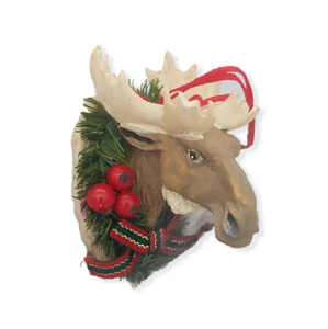 Elchkopf Ornament Urlaub Weihnachten Stechpalme Beeren Band - Bild 1 von 11