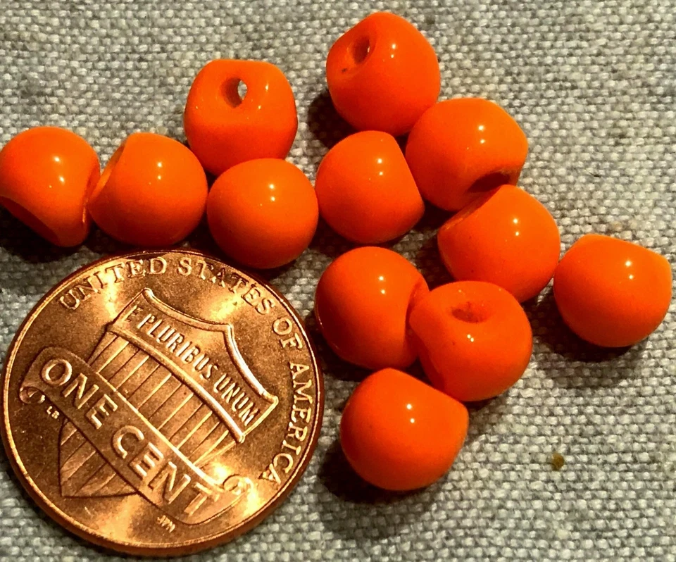 12 Small Shiny Orange Glass Ball Buttons Germany Just Over 1/4" 7mm # 8183 - Image 1 of 1