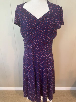 Vestido Leota para mujer XL azul rojo a lunares manga corta cuello en V poliéster/spandex Foto 1 de 4