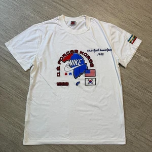 Vintage Seoul Nike 1988 US FORCES Korea Summer Olympics Tennis Open Shirt Mens L - Picture 1 of 12