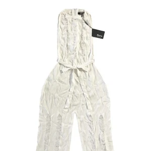 NWT Hera Jumpsuit Womens Size M White Shredded Texture Belted Waist Back Zip - Photo 1/15