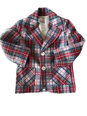 1970’s Good Lad Size 2T Vintage Boys Sports Jacket Plaid Red Blue Green White - Imagem 1 de 4