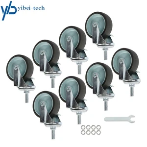 8Pcs 3" Universal Casters Plate Swivel Caster Wheels&Side Brake Grey 3/8"-16×1" - Picture 1 of 14