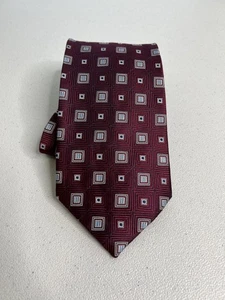 Jos. A. Bank Burgundy, Blue Geometric Pattern 100% Silk Hand Sewn Tie NWOT - Picture 1 of 7