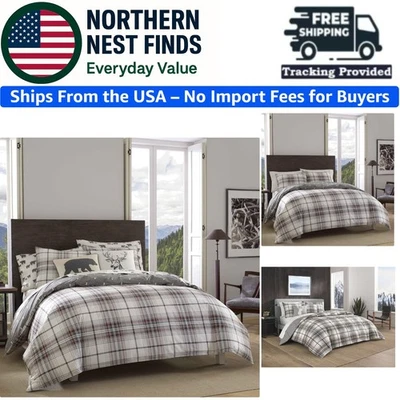 Juego de edredón reversible King - Ropa de cama a cuadros de algodón con fundas para todas las estaciones Foto 1 de 4