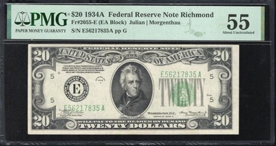 1934-A $20 RICHMOND FEDERAL RESERVE NOTE FRN  PMG 55 Fr 2055-E 17835 - Image 1 of 2