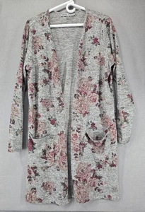 Cárdigan largo Absolutamente famoso, gris jaspeado/rosa floral, bolsillos, XL - Imagen 1 de 7