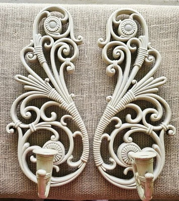 Par de apliques de pared Homco 1978 vintage imitación mimbre ratán #5517 marrón 16"  Foto 1 de 4