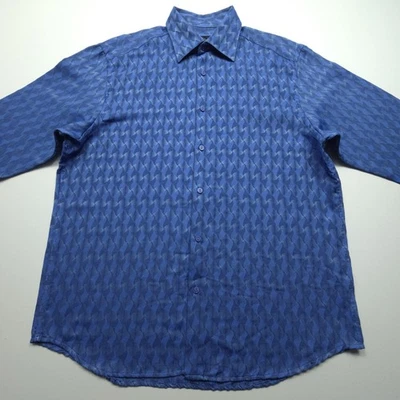 Camisa Jhane Barnes Frecuencia Para Hombres XL Azul Geométrica Ondulada Club Nocturno Informal Baile Foto 1 de 4